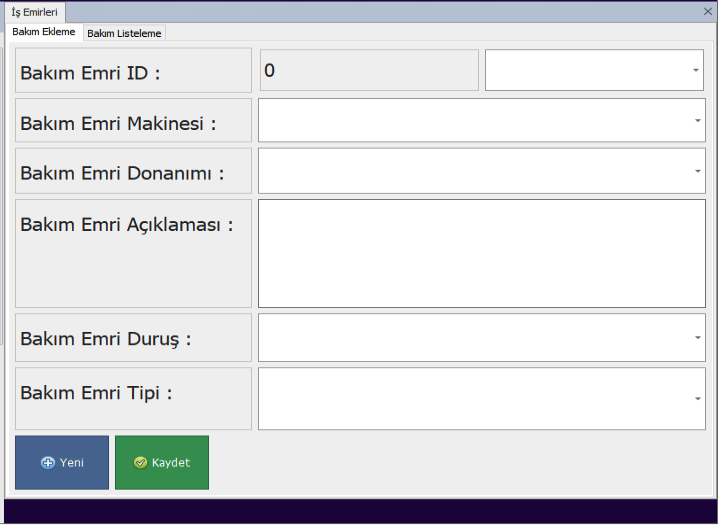 Scherm onderhoudsbeheerproject