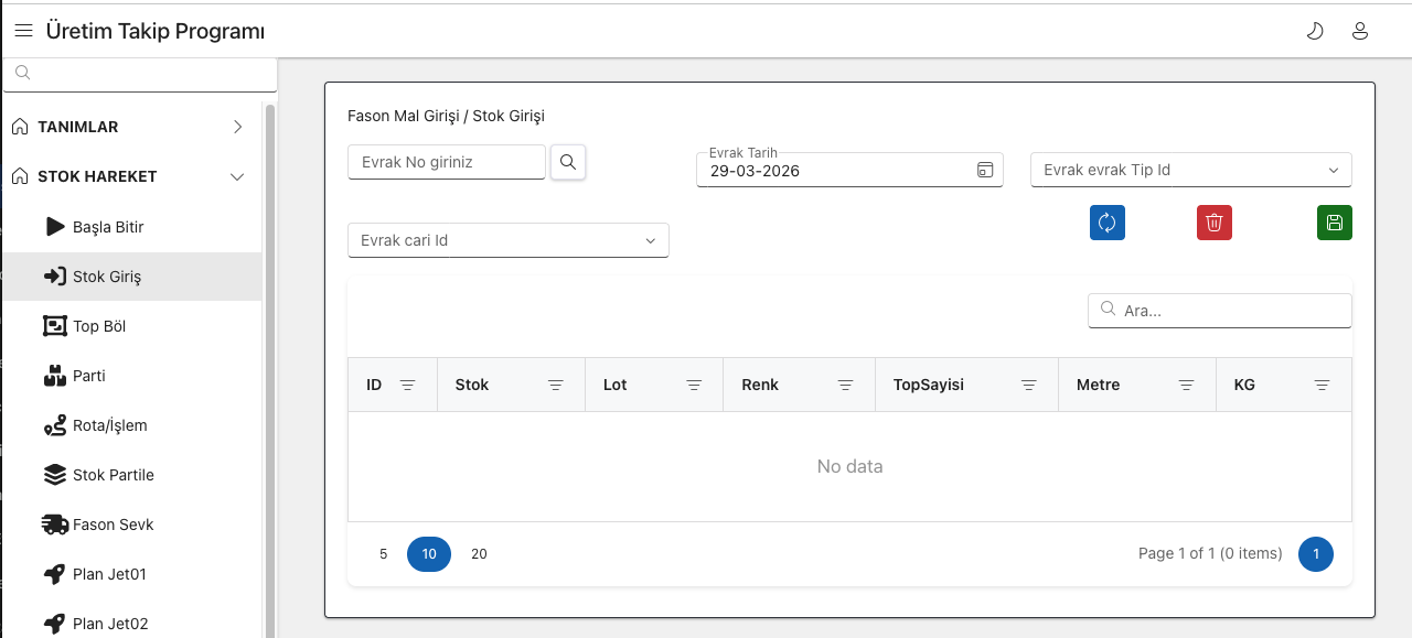 Scherm voor voorraadinvoer